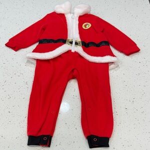 Red Santa-Style Kids Matching Set with Belt Detail